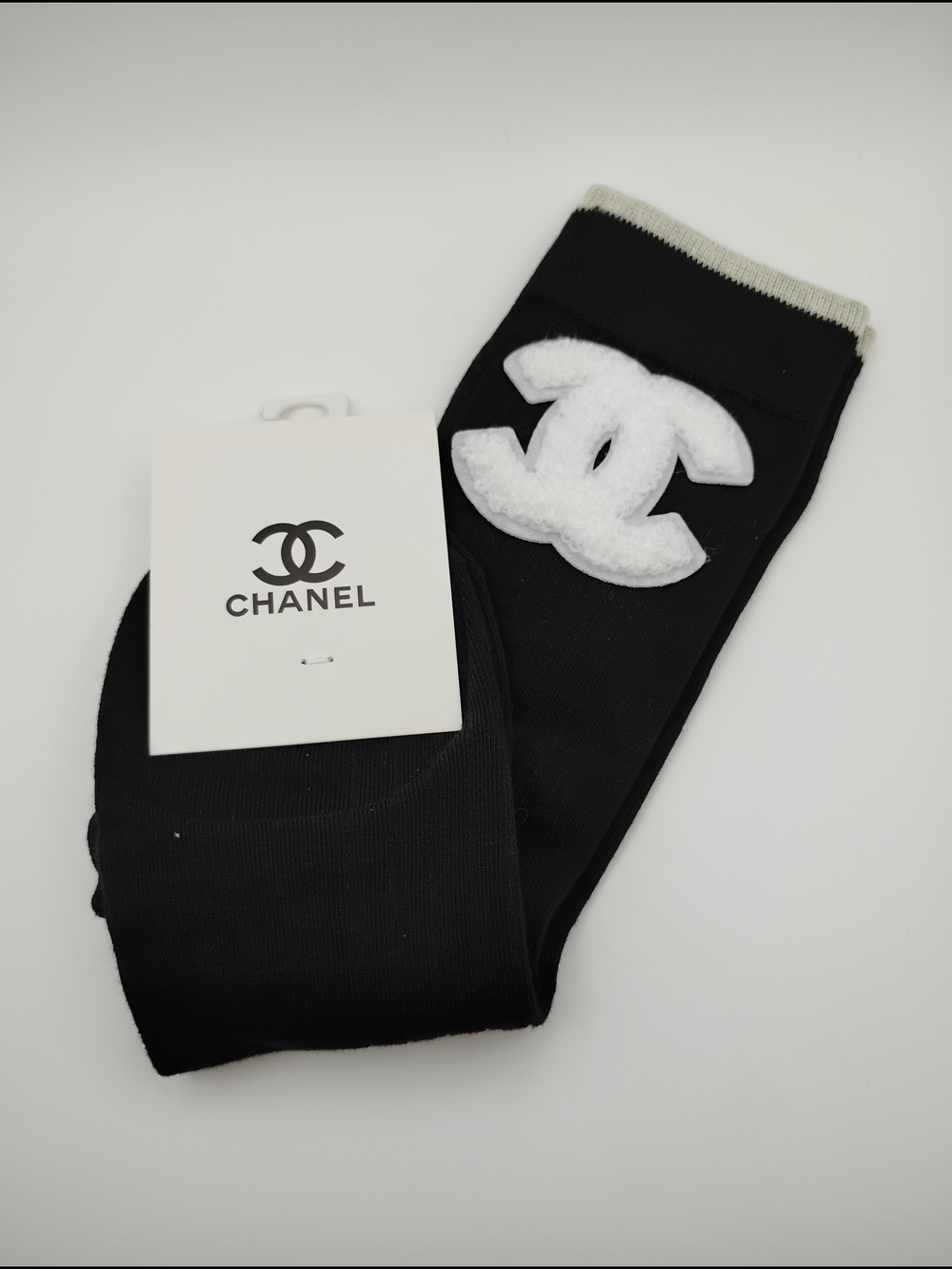 CHANEL Black Crew Socks with White CC Patch - Men - Picture 3 of 3
